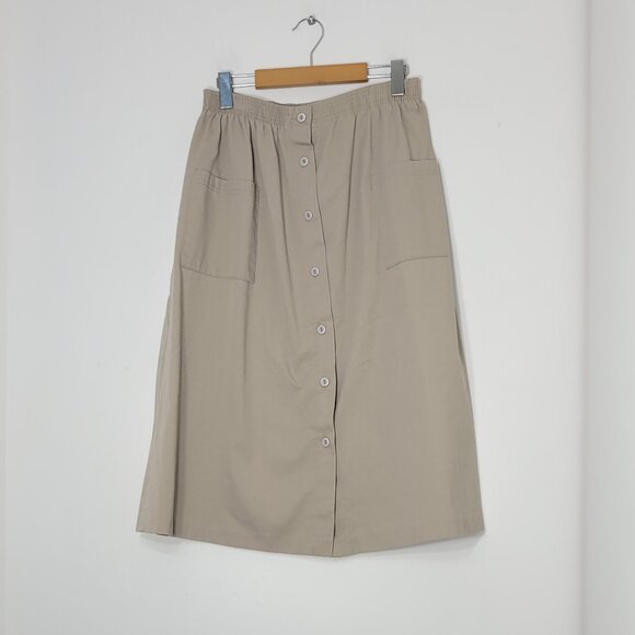 Remo Womens Tan Cotton Blend Front Pockets Button Down A-Line Causal Skirt Sz 14 - Picture 1 of 9